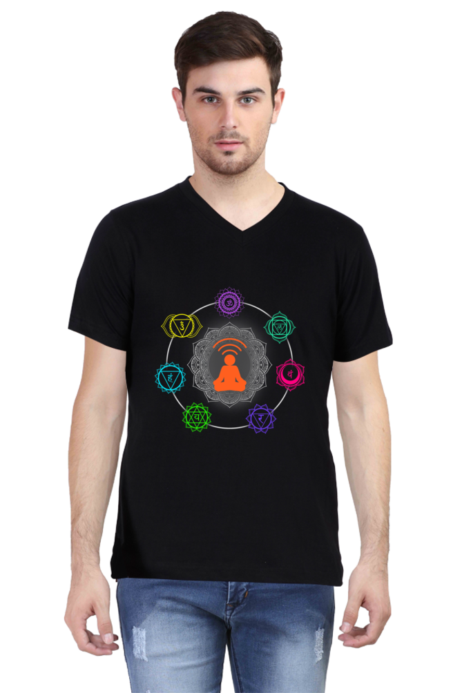 7 Chakra V-Neck T-Shirt, Black, Navy Blue