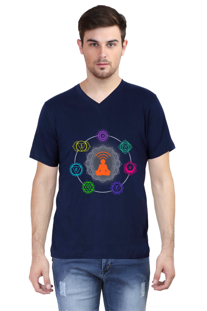 7 Chakra V-Neck T-Shirt, Black, Navy Blue