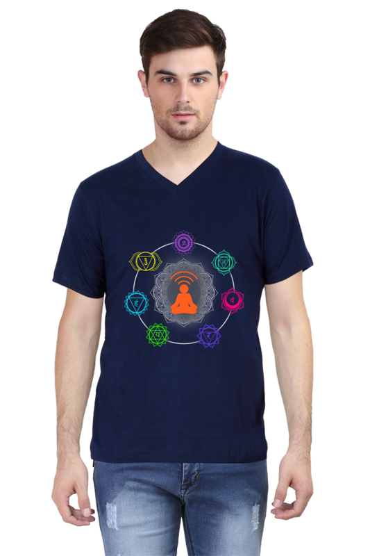 7 Chakra V-Neck T-Shirt, Black, Navy Blue