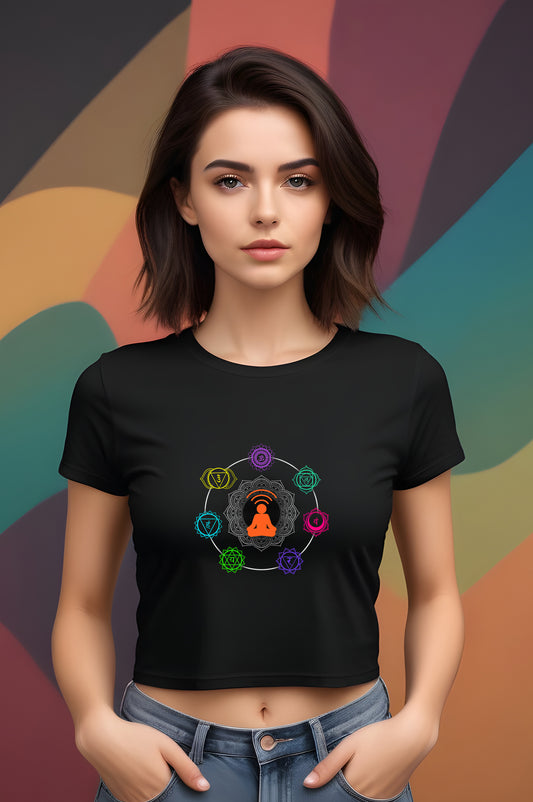 7 Chakras Women Crop Top Black