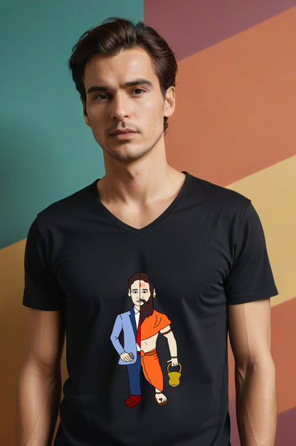 ConvaLexa BaBa Black V-Neck T-shirt For Men