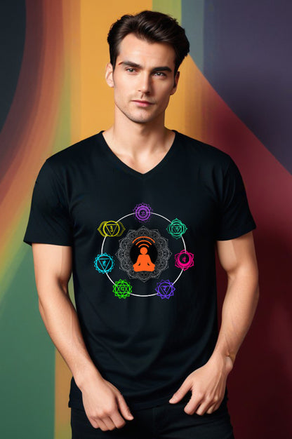 7 Chakra V-Neck T-Shirt, Black, Navy Blue