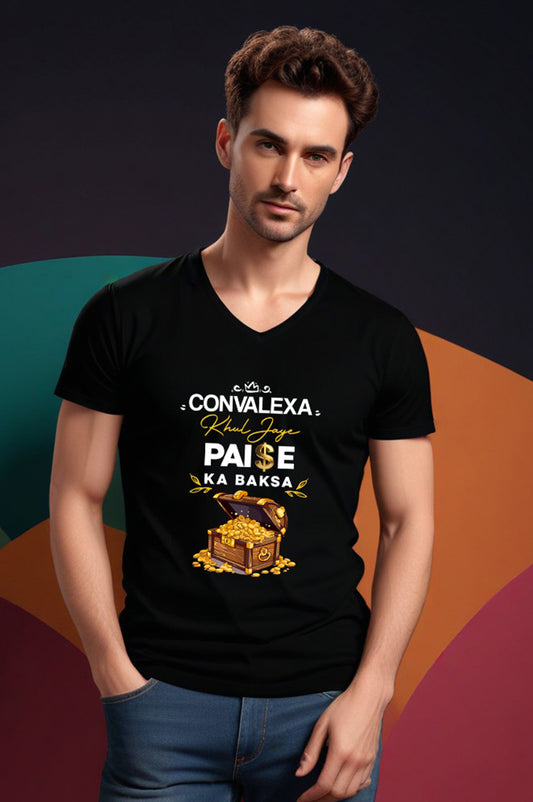 ConvaLexa, Khul Jaye Paise Ka Baksa V-Neck T-shirt For Men