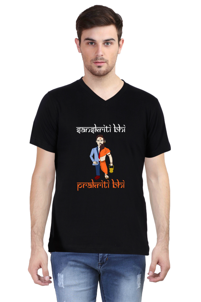 V neck Sanatan T-shirt in Black and Navy Blue Colors