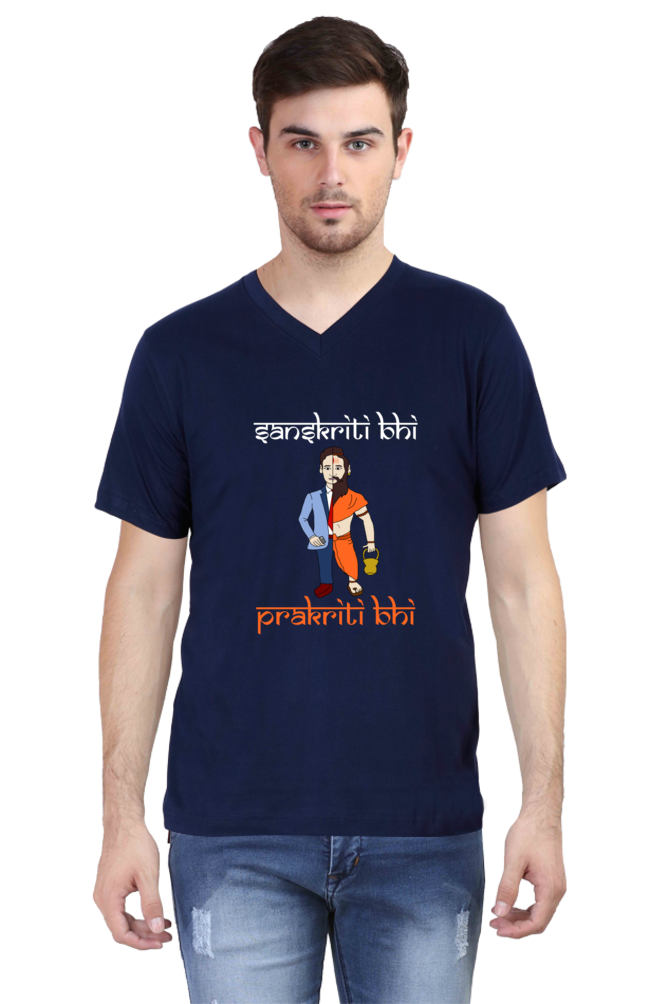 V neck Sanatan T-shirt in Black and Navy Blue Colors